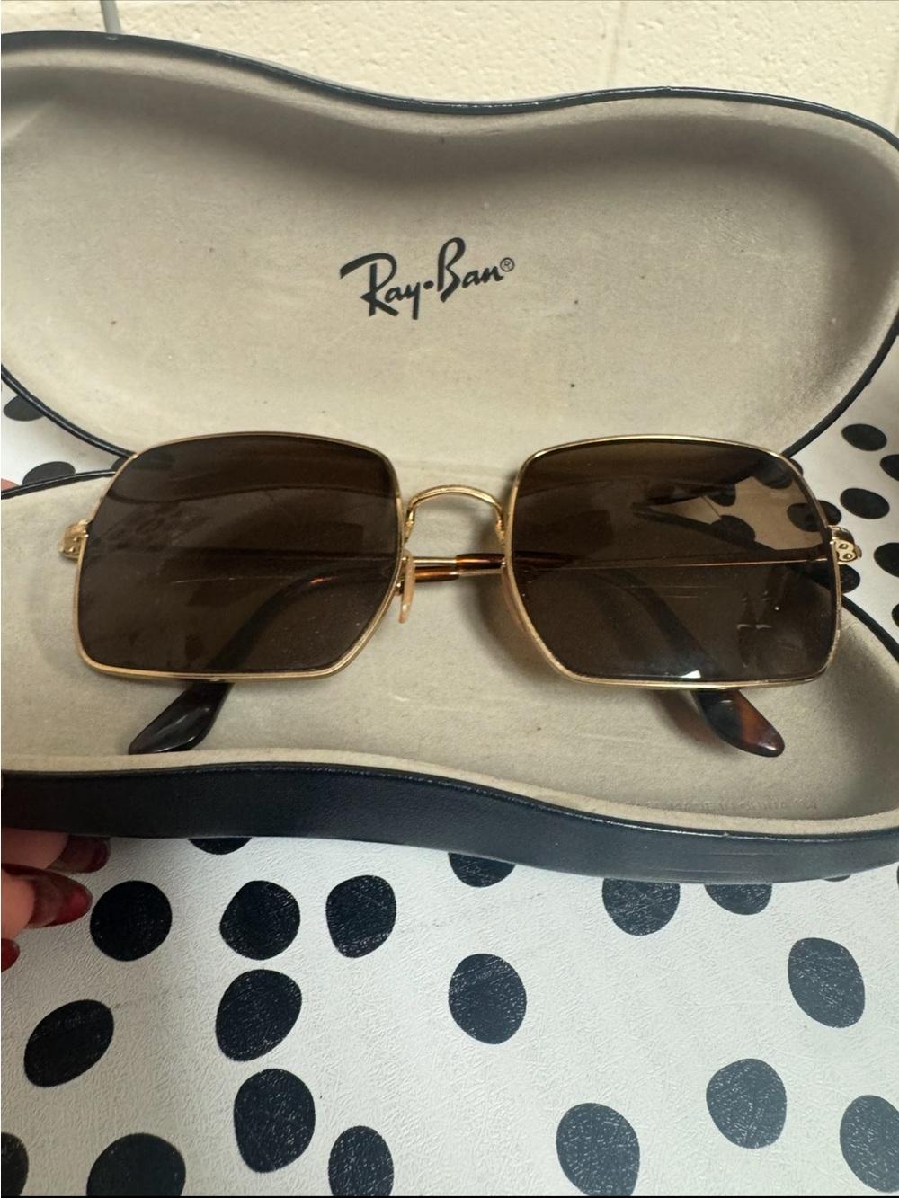 Vintage 1971 Ray-Ban Women's Gold Frame Brown Lens Square Sunglasses With Case